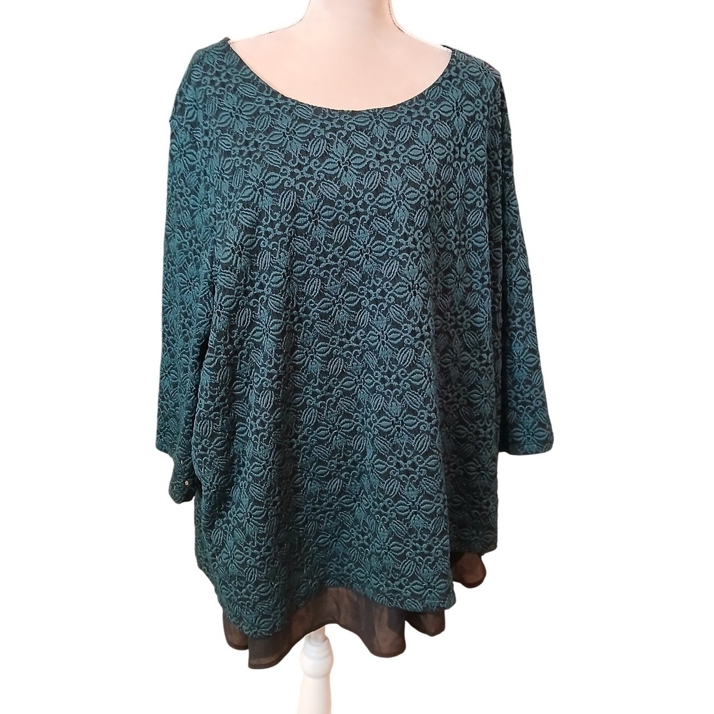Catherines 3X Green Lace Overlay Tunic Top Sheer Hem 26 28W Modest